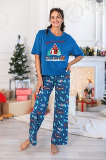 Пижама женская Виотекс Новогоднее чудо-3 синяя 48 RU