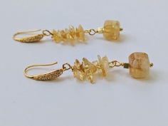 Серьги подвески из бижутерного сплава Marina khvo C-0081, цитрин