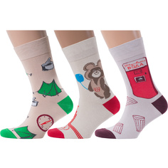 Комплект носков мужских MoscowSocksClub msk3-М06 серых; бежевых; красных; зеленых 25