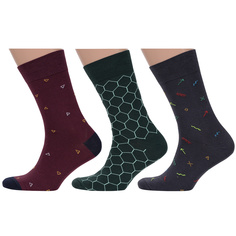 Комплект носков мужских MoscowSocksClub msk3-М39 бордовый; черный; фиолетовый 25