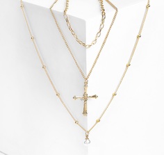 Кулон "Цепь" крест с жемчугом, цвет белый в золоте, L=60 см Queen Fair