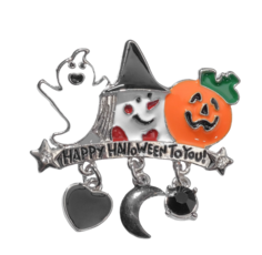 Брошь "Хэллоуин" привидение, снеговик и тыква, цвет бело-оранжевый в серебре Queen Fair