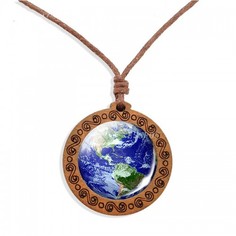 Ожерелье из дерева и текстиля со стеклом 44 см WowMan Jewelry WM1029
