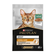 Влажный корм для кошек PRO PLAN для здоровья кожи и шерсти треска, в соусе, 85 г