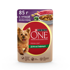 Влажный корм для собак Purina ONE Мини Активная, с уткой, пастой и зеленой фасолью, 85 г