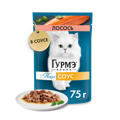 Корм влажный Гурмэ Перл Нежное филе для кошек, с лососем в соусе, 75 г