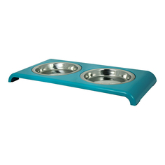 Миска для животных Foxie Cat Saucer Diner двойная металлическая на подставке бирюзовая