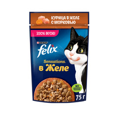 Влажный корм для кошек Felix Sensations курица с морковью, 75 г