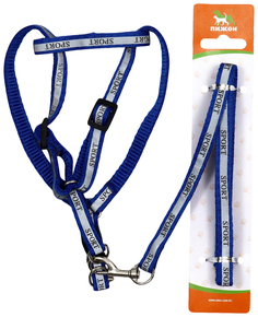 Комплект Спорт светоотражающий, ширина 1 см, поводок 1,2 м, шлейка 23-35 см, синий Пижон