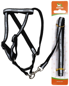 Комплект Спорт светоотражающий, ширина 1 см, поводок 1,2 м, шлейка 23-35 см, чёрный Пижон