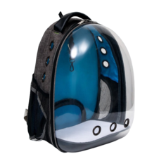 Рюкзак для переноски кошек и собак Пижон прозрачный голубой 31х28х42 см