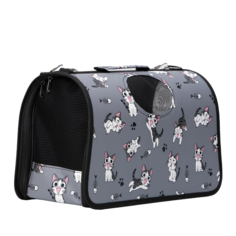 Сумка-переноска для животных Пижон Играющие котики каркасная серая размер M 40х21х27 см