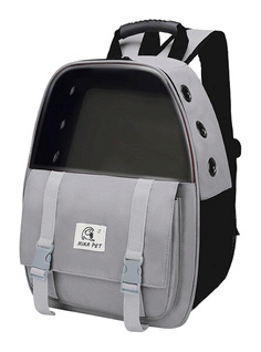 Сумка-переноска ЗОО Няня для кошек с панорамным окном, 33x21x43 см, серая