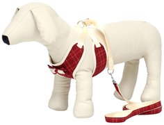 Комплект амуниции Пижон Клетки, S, поводок 120x1,5 см, шлейка 28-62 см, красный