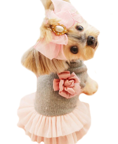Платье для собак Gelvshi с брошкой-цветок, серо-розовый, размер S