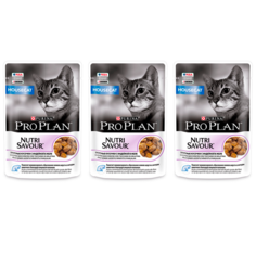 Влажный корм для кошек Pro Plan кусочки с индейкой в желе 3 шт по 85 г