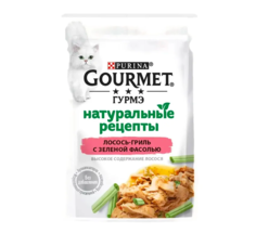 Влажный корм для кошек Гурмэ Натуральные рецепты лосось-гриль, зеленая фасоль 9 шт по 75 г
