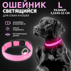 Ошейник светящийся для собак AT светодиодный розового, L - 2,5х45-52 см