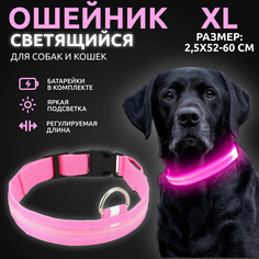 Ошейник светящийся для собак AT светодиодный розового, XL - 2,5х52-60 см