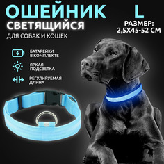 Светящийся ошейник для собак светодиодный голубого, L - 2,5х45-52 см AT