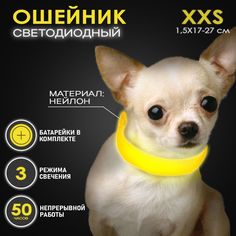 Ошейник светящийся для собак AT светодиодный желтого, XXS - 1,5х17-27 см