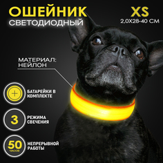 Ошейник светящийся для собак AT светодиодный желтого, XS - 2,0х28-40 см