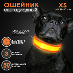 Ошейник светящийся для собак AT светодиодный оранжевого, XS - 2,0х28-40 см