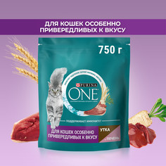 Сухой корм для кошек Purina ONE особенно привередливых к вкусу, утка и печень, 750 г