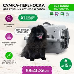 Переноска для животных PetTails пластиковая с металлической дверцей, серая, 58x41x36 см