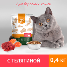 Сухой корм для кошек Будь Здоров, для взрослых, с телятиной, 0,4 кг