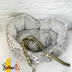 Лежак для животных FISSA, коллекция "Италия", сердечко, серый, бязь, мех, 48х44 см