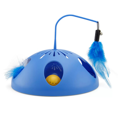 Игрушка для кошек SkyRus Pouncing Ball, интерактивная с перьями, синяя