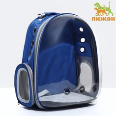 Рюкзак для переноски животных Пижон, прозрачный, синий, текстиль, 31 х 28 х 42 см