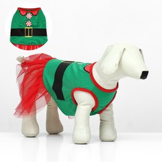 Костюм для собак Эльфийка, унисекс, красно-зелёный, полиэстер, длина спины 22 см No Brand