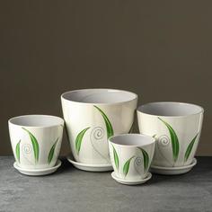 Цветочный горшок набор мотив 6996376 5,4 л зеленый бежевый 4 шт. No Brand