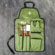 Фартук походный Командор с набором для барбекю "Wild Kitchen", зеленый, 63 х 43 см
