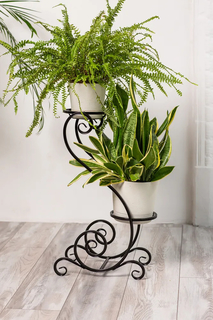 Подставка для цветов напольная высокая, кованая УЗОРНЫЙ Черный Beurs