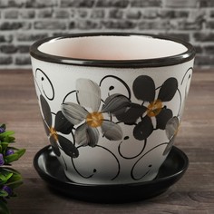 Цветочный горшок Sima-land Фиалка дневная 1 л черный, белый 1 шт.