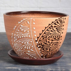 Цветочный горшок Sima-land Кружево 4 л бежевый, коричневый 1 шт.