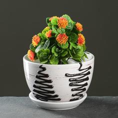 Цветочный горшок Sima-land Зигзаг 0,75 л белый, черный 1 шт.