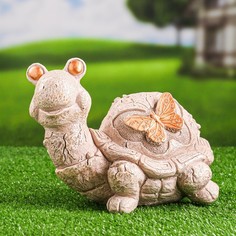 Садовая фигура Черепаха с бабочкой слоновая кость, 24х19х18см Хорошие сувениры