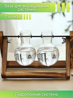 Гидропоника ваза стекло колба 2 штуки на деревянной подставке декор для дома флорариум Паприка Корица