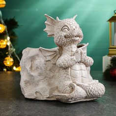 Фигурное кашпо Дракон Хорошие сувениры белый камень, 17х22х19см
