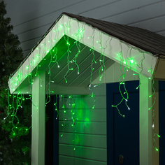 Гирлянда "Бахрома" 3 х 0.6 м , IP44, прозрачная нить, 160 LED, свечение зелёное
