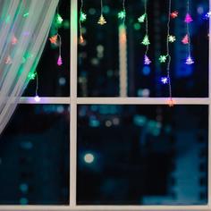 Гирлянда «Бахрома» 1.8 x 0.5 м с насадками «Ёлки и снежинки», IP20, 48 LED, мигание, 220 В Luazon Lighting