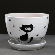 Цветочный горшок Sima-land Кот 1,65 л серый, белый 1 шт.