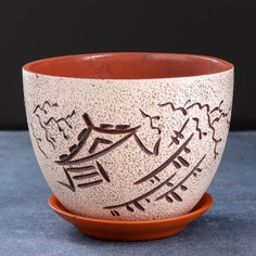 Цветочный горшок Япония 2,3 л белый; коричневый No Brand