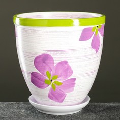 Цветочный горшок Sima-land с поддоном Поляна 2,4 л белый, зеленый, фиолетовый 1 шт.