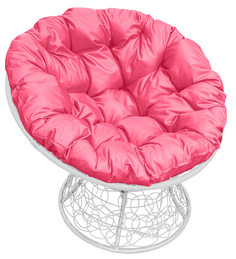 Кресло Папасан с ротангом белое, розовая подушка 23073533 No Brand