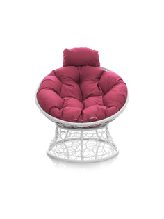 Кресло Папасан мини с ротангом белое, розовая подушка 23073669 No Brand